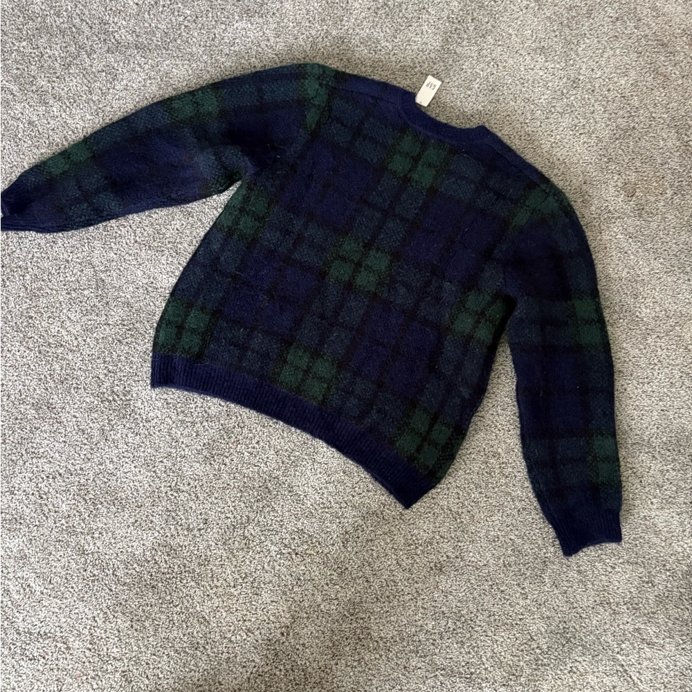 GAP Men's Crewneck Sweater - Navy and Green Plaid